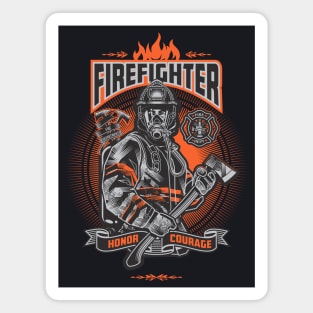 Honor and Courage- Firefighter Wearing Protective Gear Holding Axe Magnet